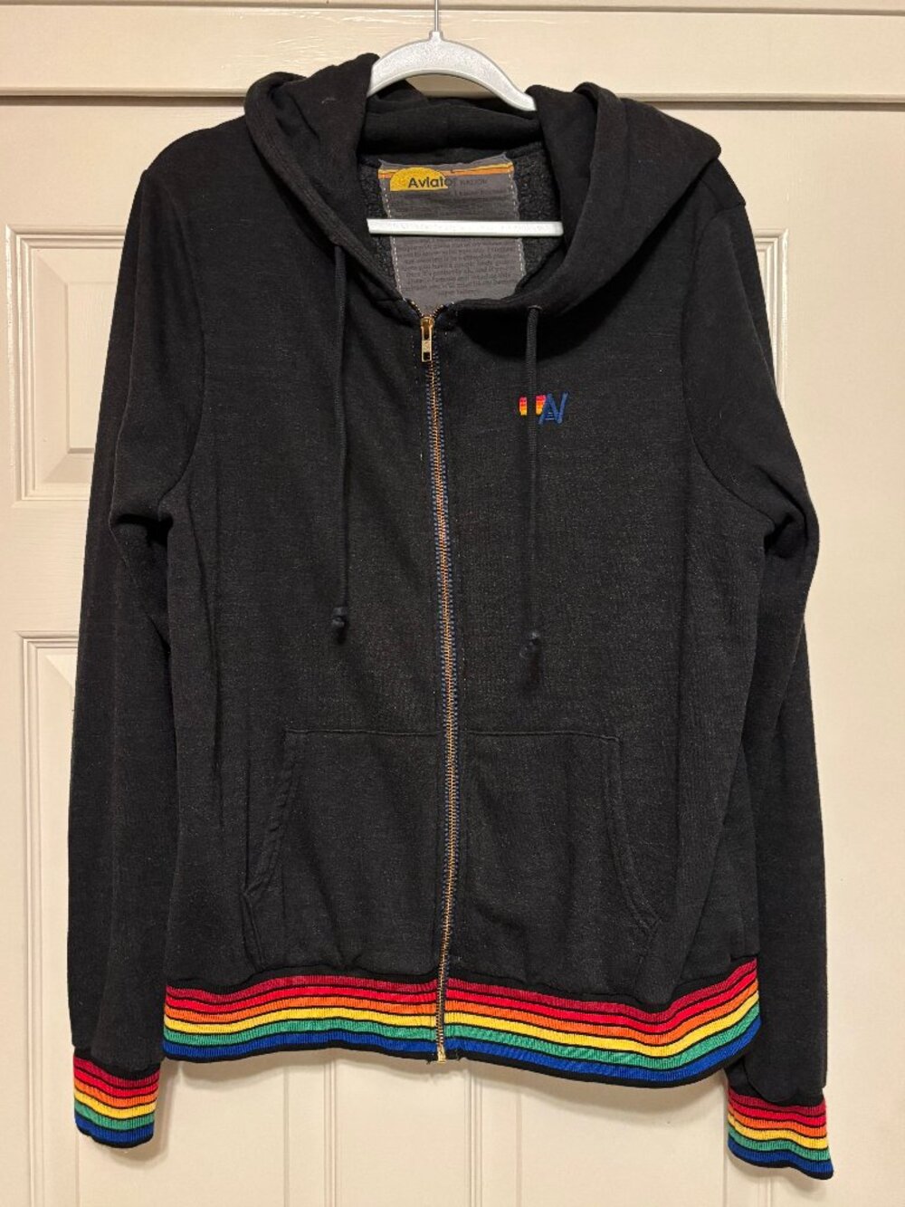Aviator Nation Rainbow Stripe Zip Hoodie Black